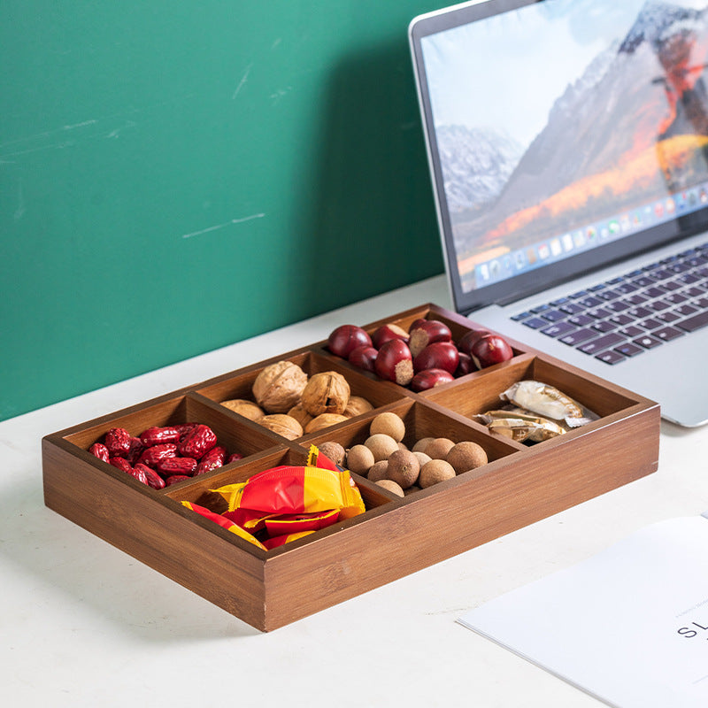New Style Tea Brewing Tray with Four, Six, and Nine Grids for Fruit and Snacks, Bamboo Wooden Tray for Dried Fruits