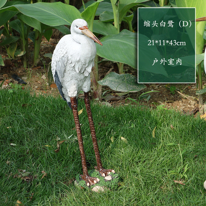Outdoor Garden Imitation White Egret Fiberglass Ornament Home Courtyard Pool Rockery Resin Sculpture Floor Decoration