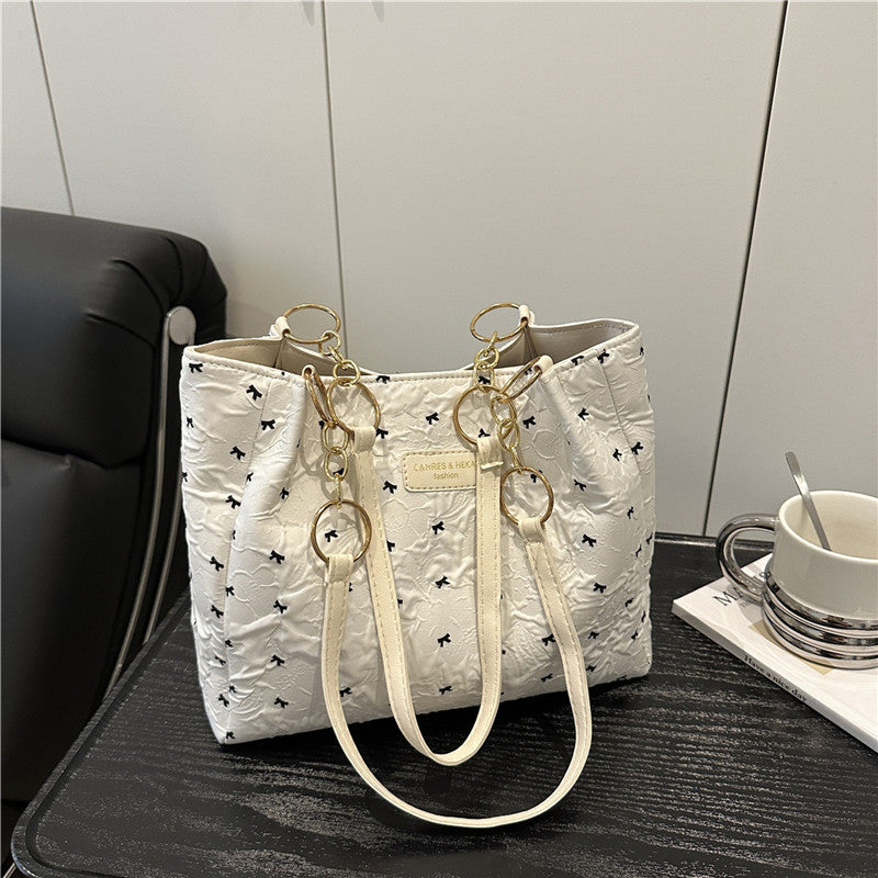 2025Trendy Fashion Bowknot Pleated Large Capacity New Casual Simple Commuter Single Shoulder Crossbody Underarm Bag for Women