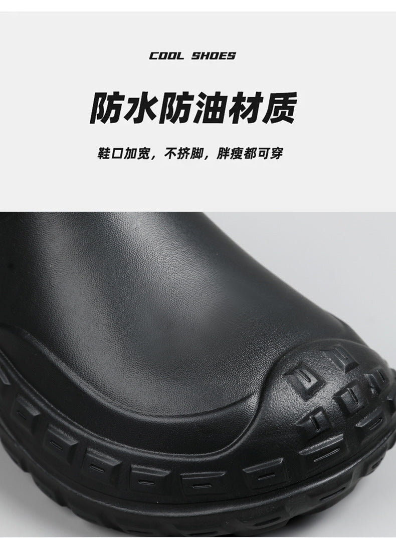 Chef Shoes for Men Spring Non-Slip Waterproof Oil-Proof Kitchen Shoes Black Thick Sole Slip-On Work Shoes for Women