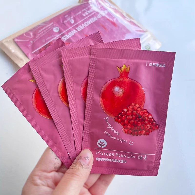 Green Pigment Makeup Remover Wipes Lazy Makeup Remover Wipes Portable Cleansing Aloe Vera Red Pomegranate Avocado Individually Packaged15Piece