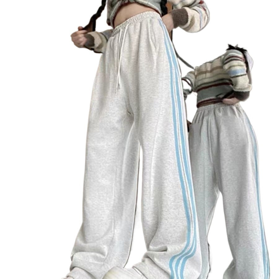 Melard Wide-Leg Pants for Women, Autumn and Winter New Loose Slimming Versatile American Style Striped Casual Sports Sweatpants