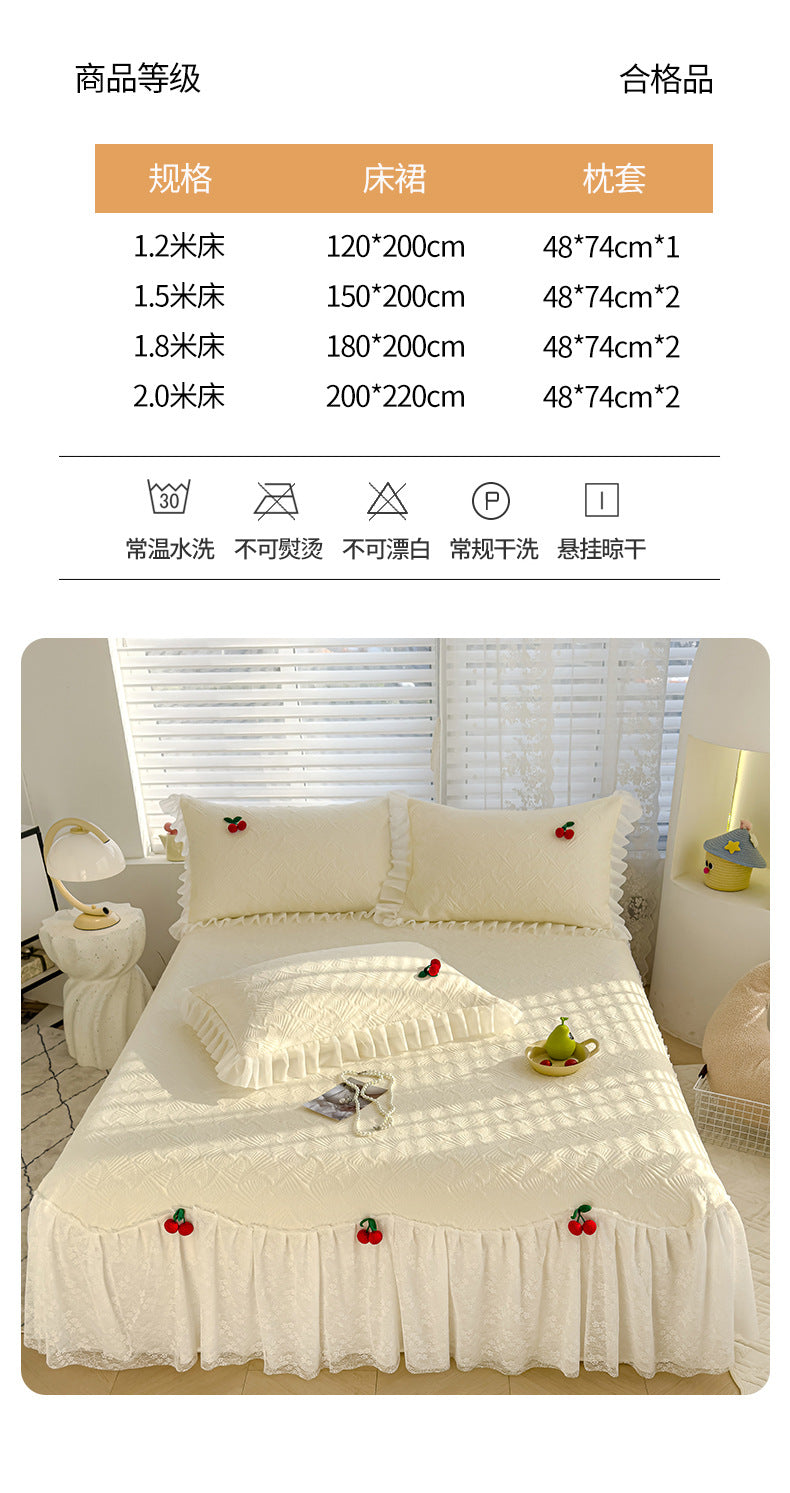 Summer Ice Silk Cooling Mat Lace Edge Cool Soft Mat Three-Piece Set Ethylene Fiber Ice Bean Mat Bed Skirt Style Bedding