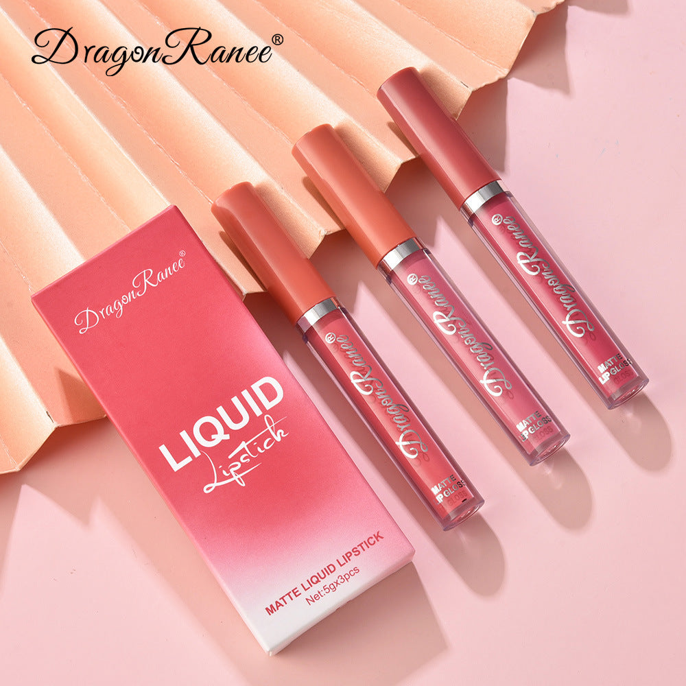 Cross-border Lip Gloss Set3Velvet Matte Lip Gloss Lipstick Orange Milk Tea Red Bean Paste Color Lip Gloss Wholesale