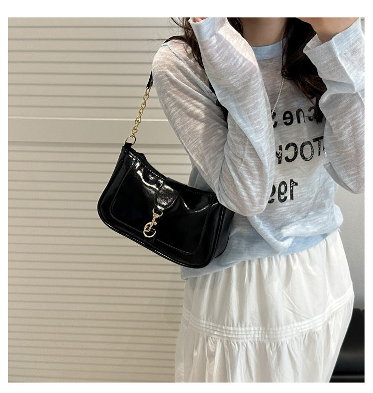 French Design Glossy Women2025Summer New Trendy Fashionable Elegant Single Shoulder Underarm Handbag for Women