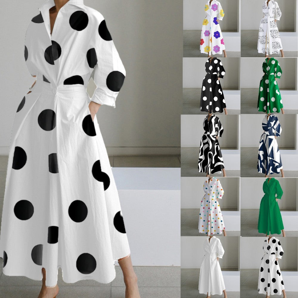 Cross-border New Style Foreign Trade Medieval Retro Plus Size Fashion POLO Loose Collar Wide Hem Women's Dress Wholesale