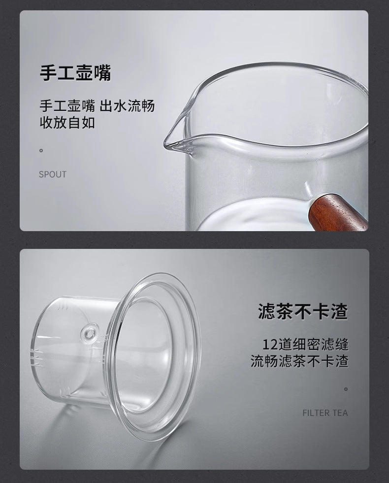 High Temperature Resistant Glass Filter Teapot Health Pot Side Wooden Handle Anti-scalding Teapot Tea Maker Flower Teapot Tea Set