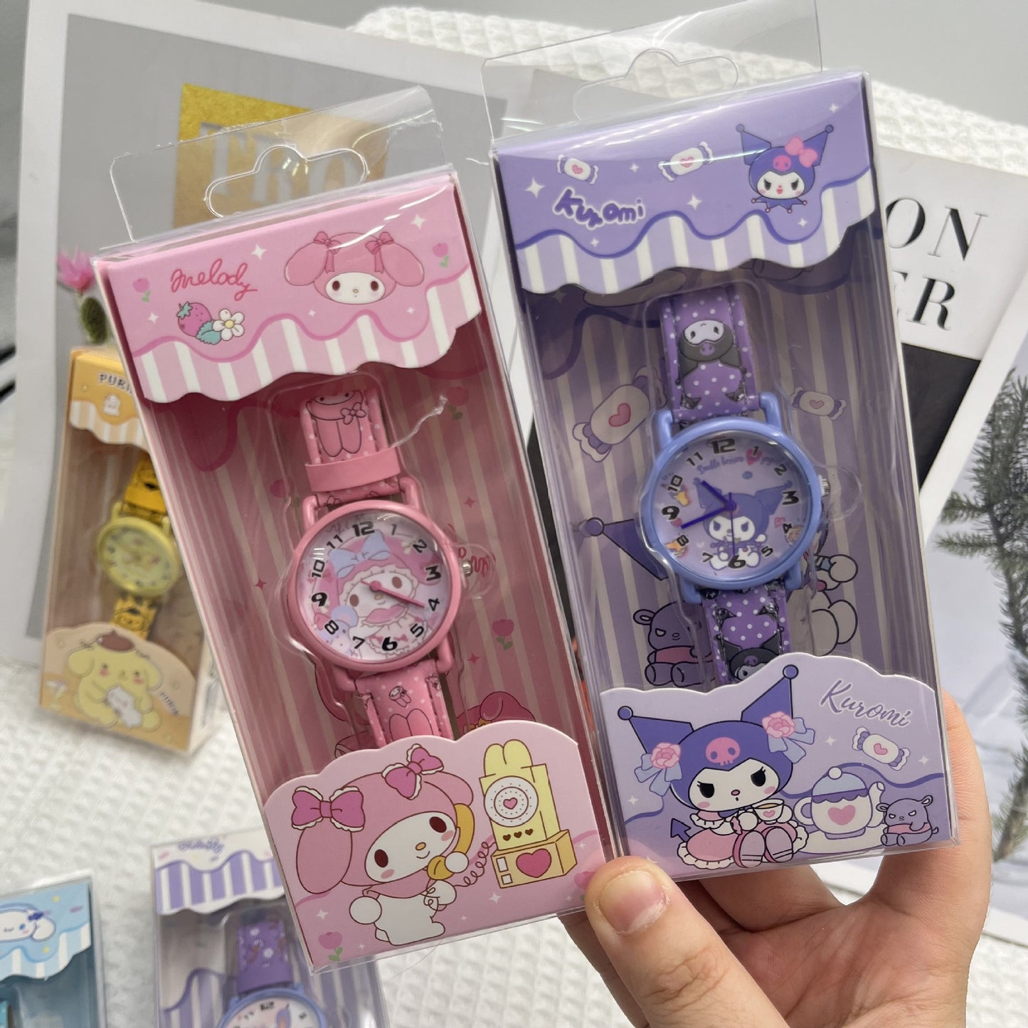 Sanrio Electronic Children's Watch My Melody Kuromi Cinnamoroll Strap Printed Gift Box Watch Accessories
