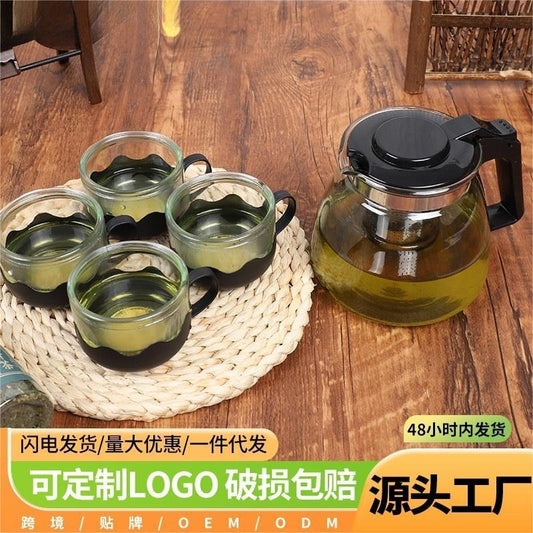 Premium New Chinese Style Heat-Resistant Glass Tea Set National Trend One Pot Four Cups Five-Piece Set Tea Brewing Pot Anti-Scald Tea Cup