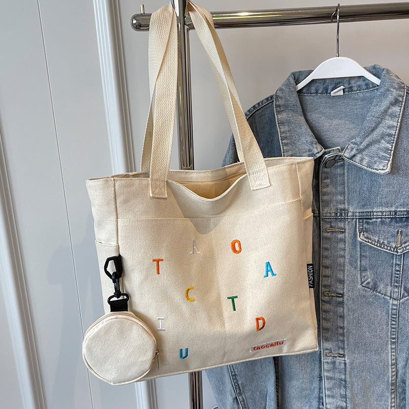 Large Capacity Canvas Bag Women2024New Commuter Tote Bag for Women ins College Student Class Shoulder Tote Bag