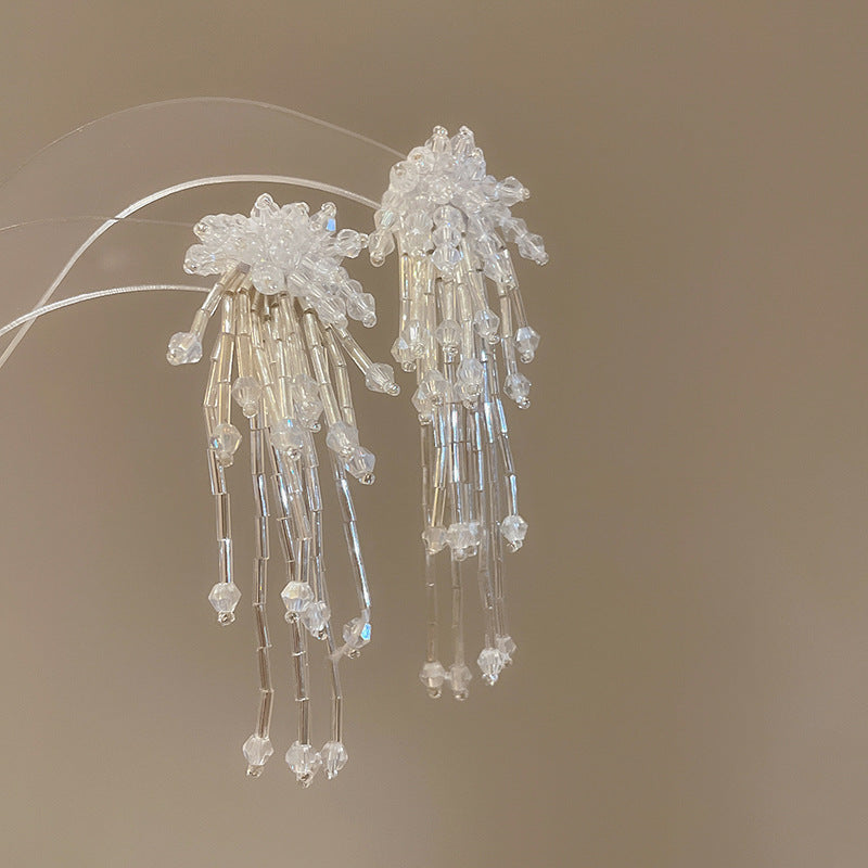 Beach Vacation Style Silver Needle Tassel Earrings Fashion Versatile Sweet Dopamine Earrings High-end Niche Earrings for Women