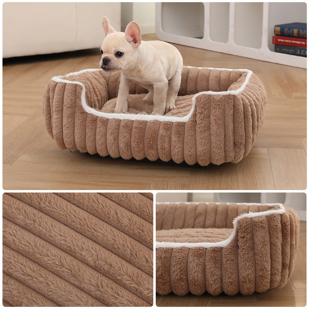 New Thickened Straight Bar Square Nest Rabbit Plush Soft Comfortable Pet Bed Deep Sleep Cat Nest Four Seasons Dog Nest