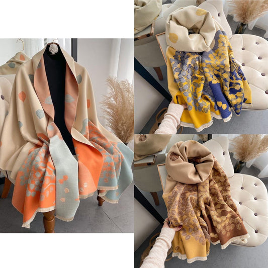 Leaf Scarf Internet Celebrity Style New Fortune Tree Women Winter High-end Shawl Korean Version Versatile Warm Thickened Outerwear