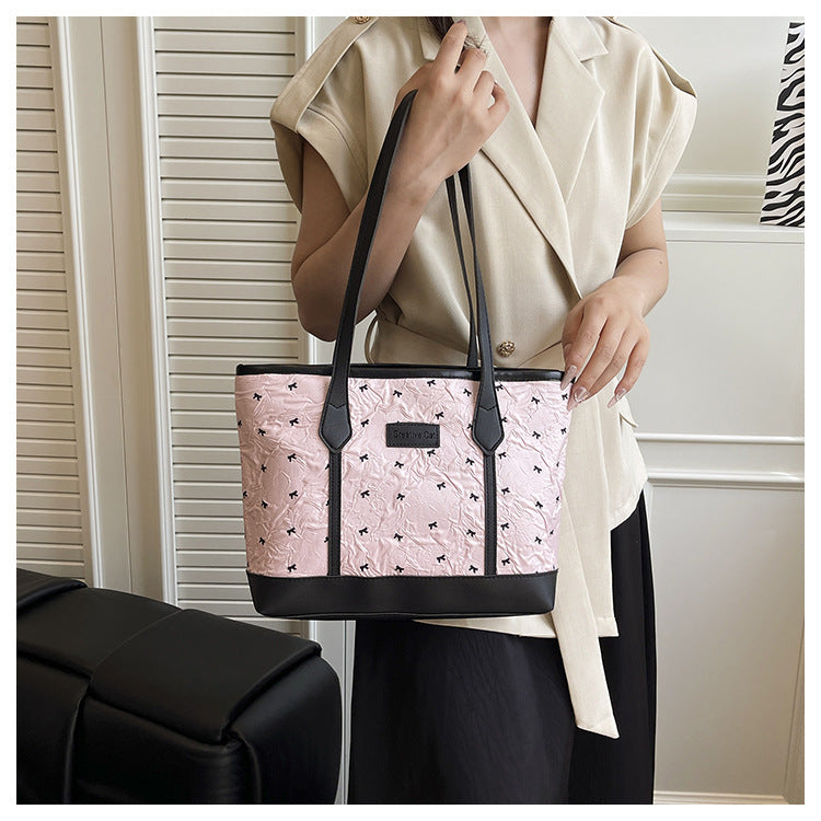 Class Commuting Tote Bag Large Capacity Heart Summer Stylish2025New style casual bowknot single shoulder underarm bag