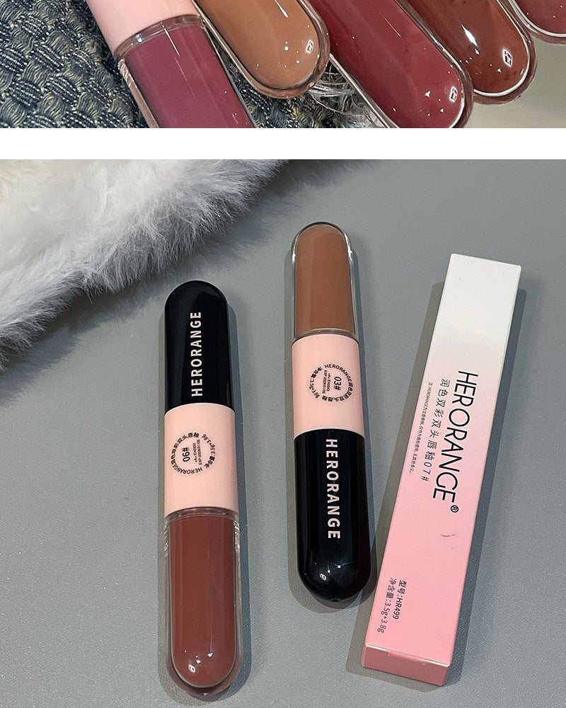 HERORANGE Moisturizing Dual-Ended Lip Gloss Velvet Matte Water Gloss Mirror Double Texture Non-Sticky Lipstick HR499