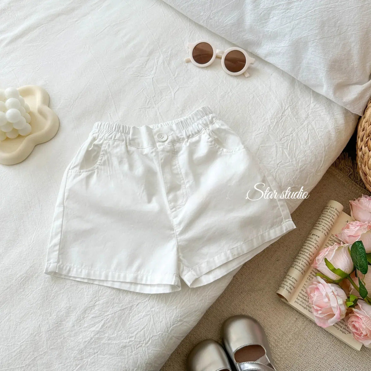 【Little Salted Lemon Seven】Summer New Korean Style Girls' Casual Cute Children's Shorts Baby Solid Color Five-Point Shorts Trendy