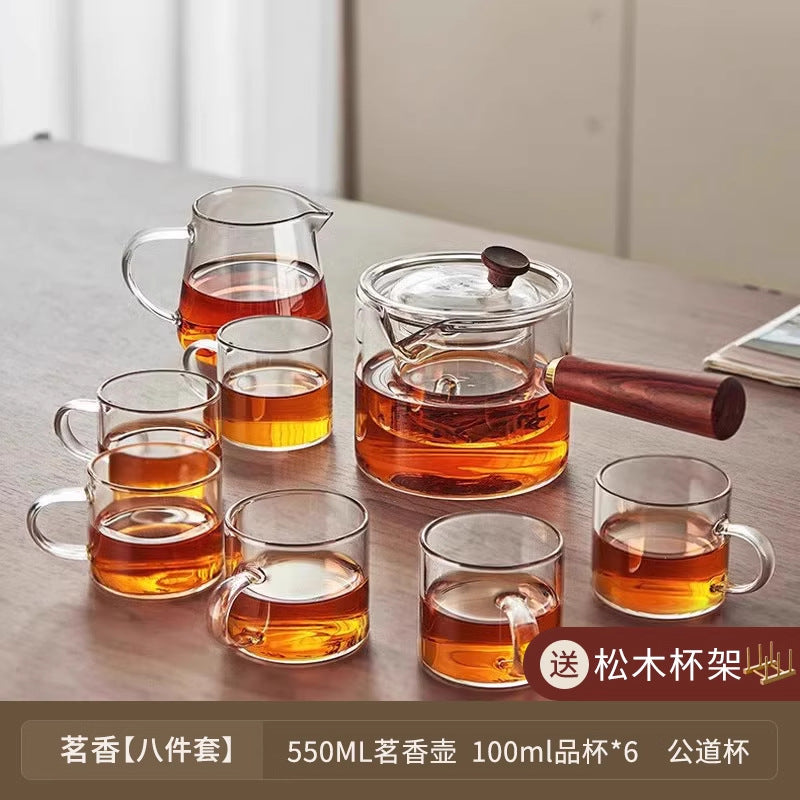 High Temperature Resistant Glass Filter Teapot Health Pot Side Wooden Handle Anti-scalding Teapot Tea Maker Flower Teapot Tea Set