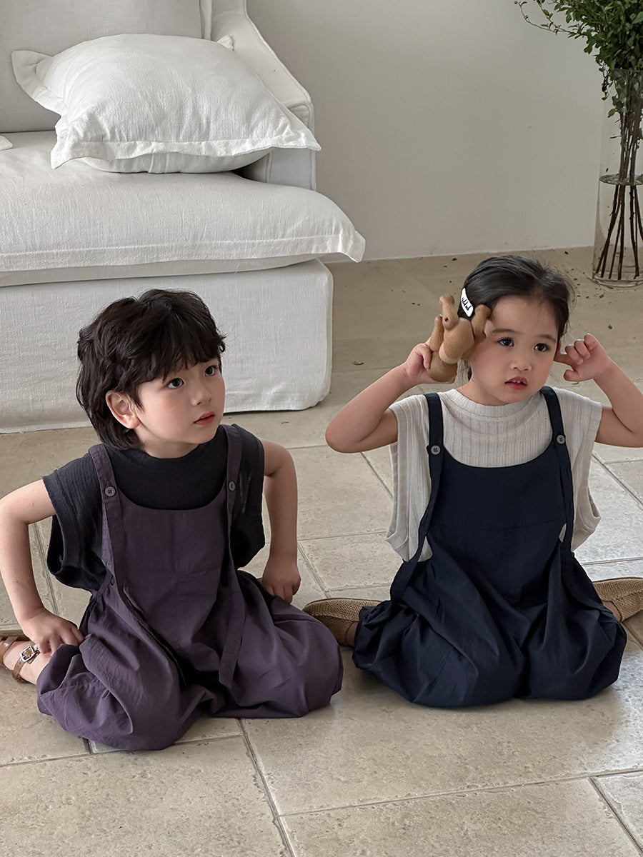 Jiaye Children's Products2025Children's Summer Thin Solid Color Cotton Overalls Boys and Girls Loose Stylish Lantern Pants