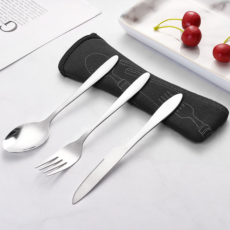 Stainless Steel Western Steak Knife Fork Spoon Cloth Bag Portable Western Cutlery Three-Piece Set Creative Gift Set Cross-Border Source