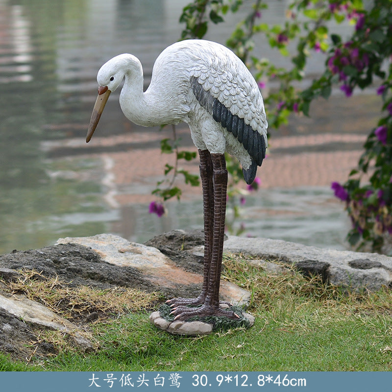 Outdoor Garden Imitation White Egret Fiberglass Ornament Home Courtyard Pool Rockery Resin Sculpture Floor Decoration