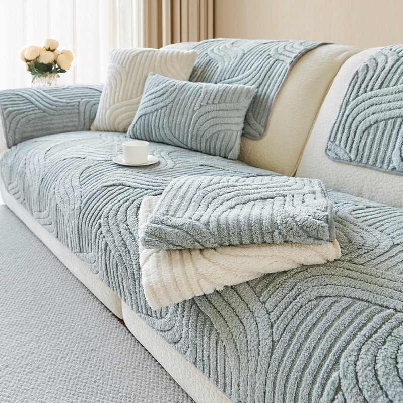 cream-style autumn and winter plush sofa Non-Slip Sofa Cover
