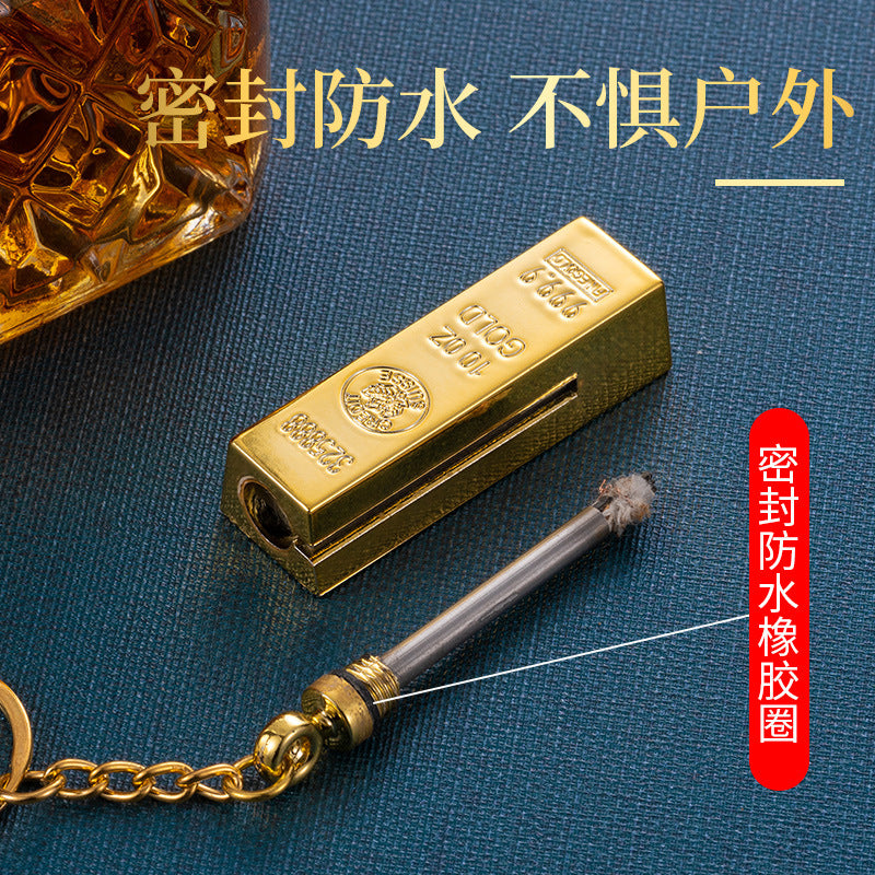 10,000 Matches Lighter Kerosene Outdoor Portable Keychain Gold Bar Shape Cigarette Lighter Men's Gift