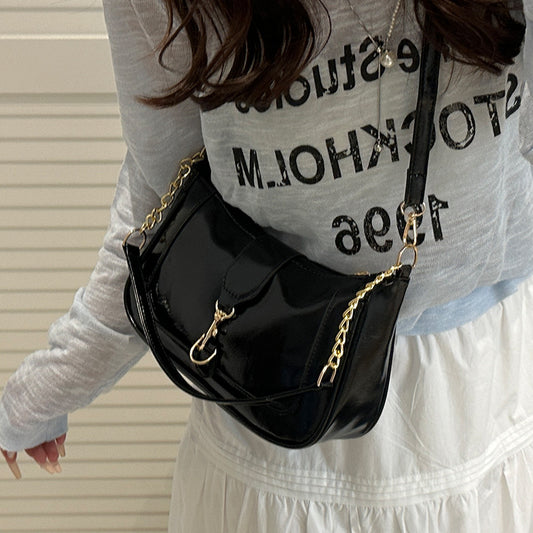 French Design Glossy Women2025Summer New Trendy Fashionable Elegant Single Shoulder Underarm Handbag for Women