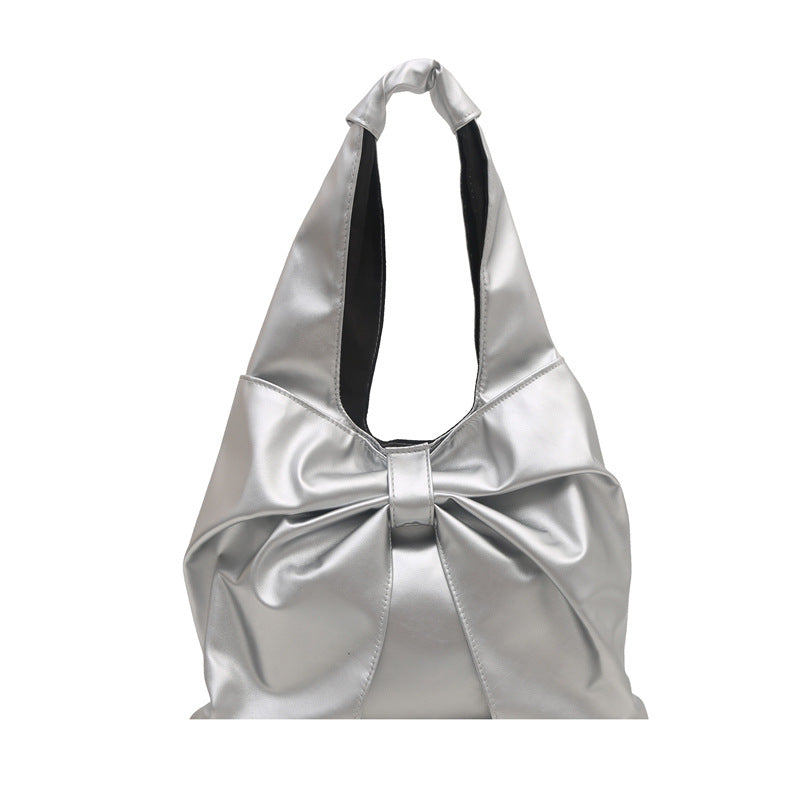 Korean Style Casual Underarm Women's Bag2025New Simple Bowknot Design Tote Bag Simple Handheld Shoulder Bag