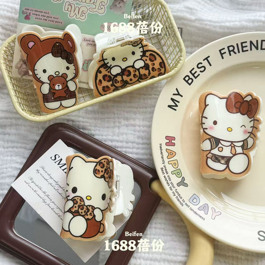 Autumn and Winter Coffee Color Series kitty Cat Claw Clip Cute Girly Heart Back of Head Half Updo Hair Clip Cartoon Shark Clip Large Size