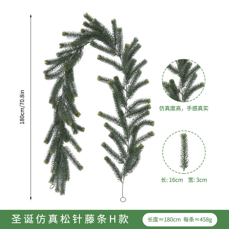 Artificial Pine and Cypress Wreath PE Encrypted Christmas Vine Artificial Christmas Tree Vine Leaves Pine Needles Door Hanging Christmas Decorations