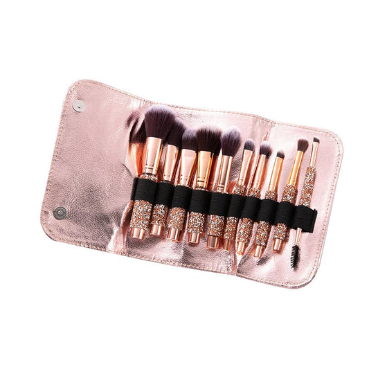 Foreign Trade Cangzhou10Makeup Brush Set with Rhinestones, Makeup Brushes, Beauty Tools, Soft Bristle Set, Wrapped Rhinestone Eyeshadow Brush