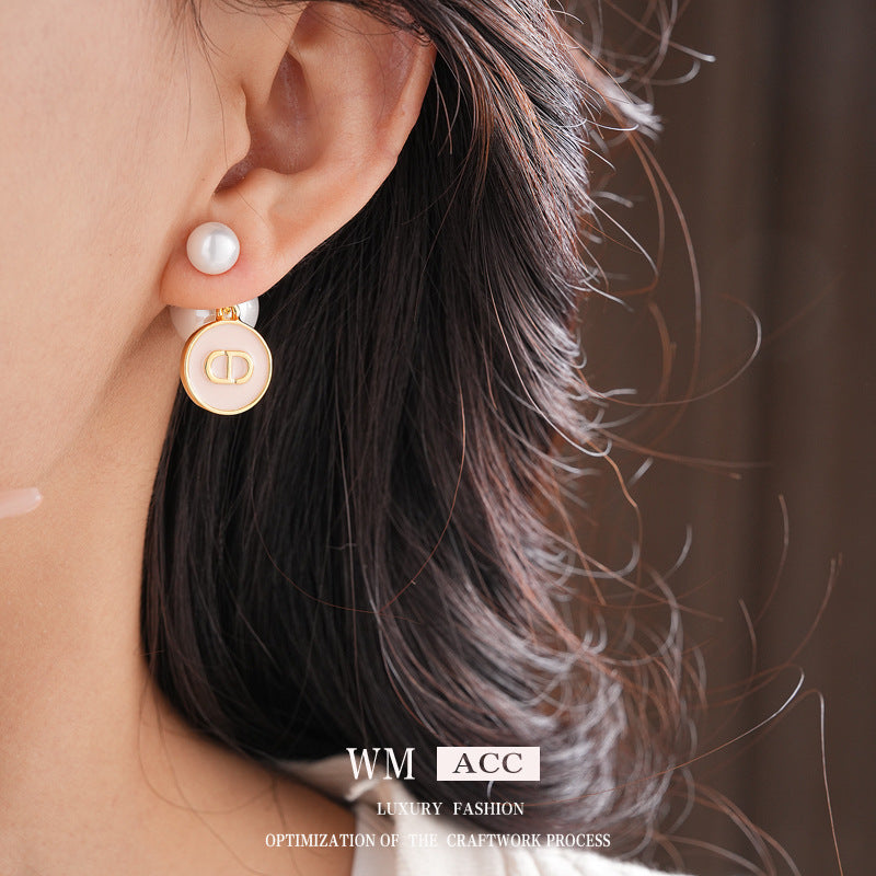 Real Gold Plated Silver Needle Oil Drop Pearl Earrings Versatile High-End Two-Way Wear Earrings French Retro Light Luxury Ear Jewelry