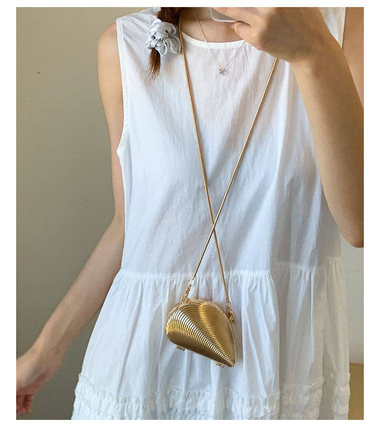 Mini2025Summer New Bag Niche Metal Shell Single Shoulder Chain Crossbody Bag Evening Fashion Small Bag for Women