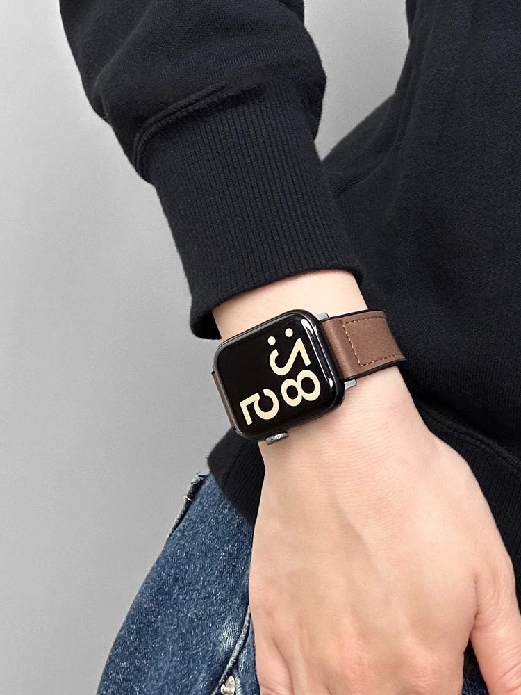 Suitable for Apple s10Huawei watch5Mi Bracelet9pro Silicone Sticker Crazy Horse Leather fit4Magnetic buckle3Strap