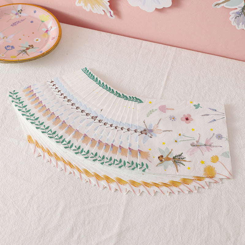 Birthday Party Disposable Tableware suit Cute Fantasy Wind Flower Fairy Paper Plate Decoration Supplies