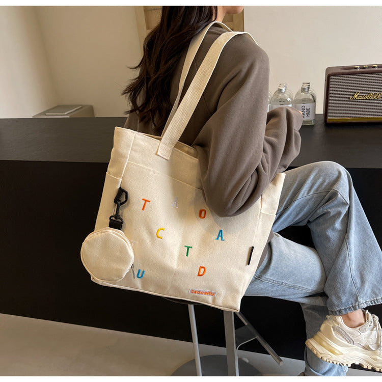 Large Capacity Canvas Bag Women2024New Commuter Tote Bag for Women ins College Student Class Shoulder Tote Bag