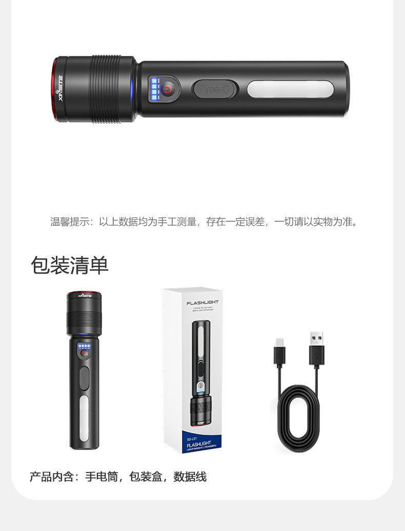 Cross-border Hot-Selling White Laser High-Intensity Side Light COB Zoom Long-Range Multi-Function Flashlight