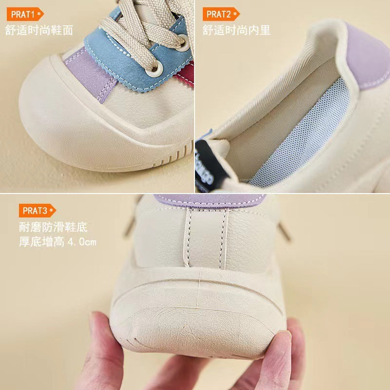 2024Summer New Korean Style ins Breathable White Sneakers for Women Low-top Casual Platform Shoes Thick-soled Wedge Sneakers Sports Shoes