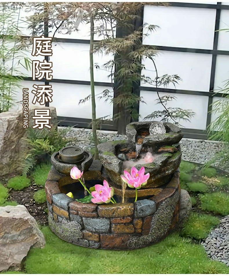 Pastoral External Circulation Water Pool Fountain Fish Tank Ornament for Home Living Room Courtyard Entrance Opening Decoration Zhao Zhi Zheng