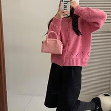 2025Spring New Soft Gentle Fairy Style Hollow Out Sweater Mid-Length Lazy Solid Color Cover-Up Top