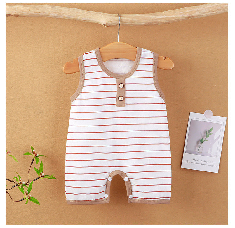 Summer New Baby Romper for Boys and Girls, Thin Cotton Sleeveless Jumpsuit Newborn Striped Vest Romper