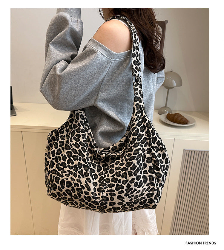Japanese and Korean Leopard Print ins New Style Single Shoulder Bag Casual Women Versatile Commuting Work Tote Bag Large Capacity Crossbody Bag