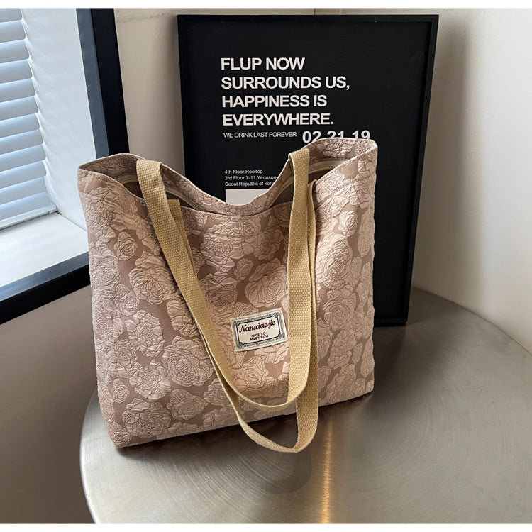 South Korea ins Unique Canvas Bag2024New Fashion Commuting Tote Bag Female College Student Class Shoulder Bag