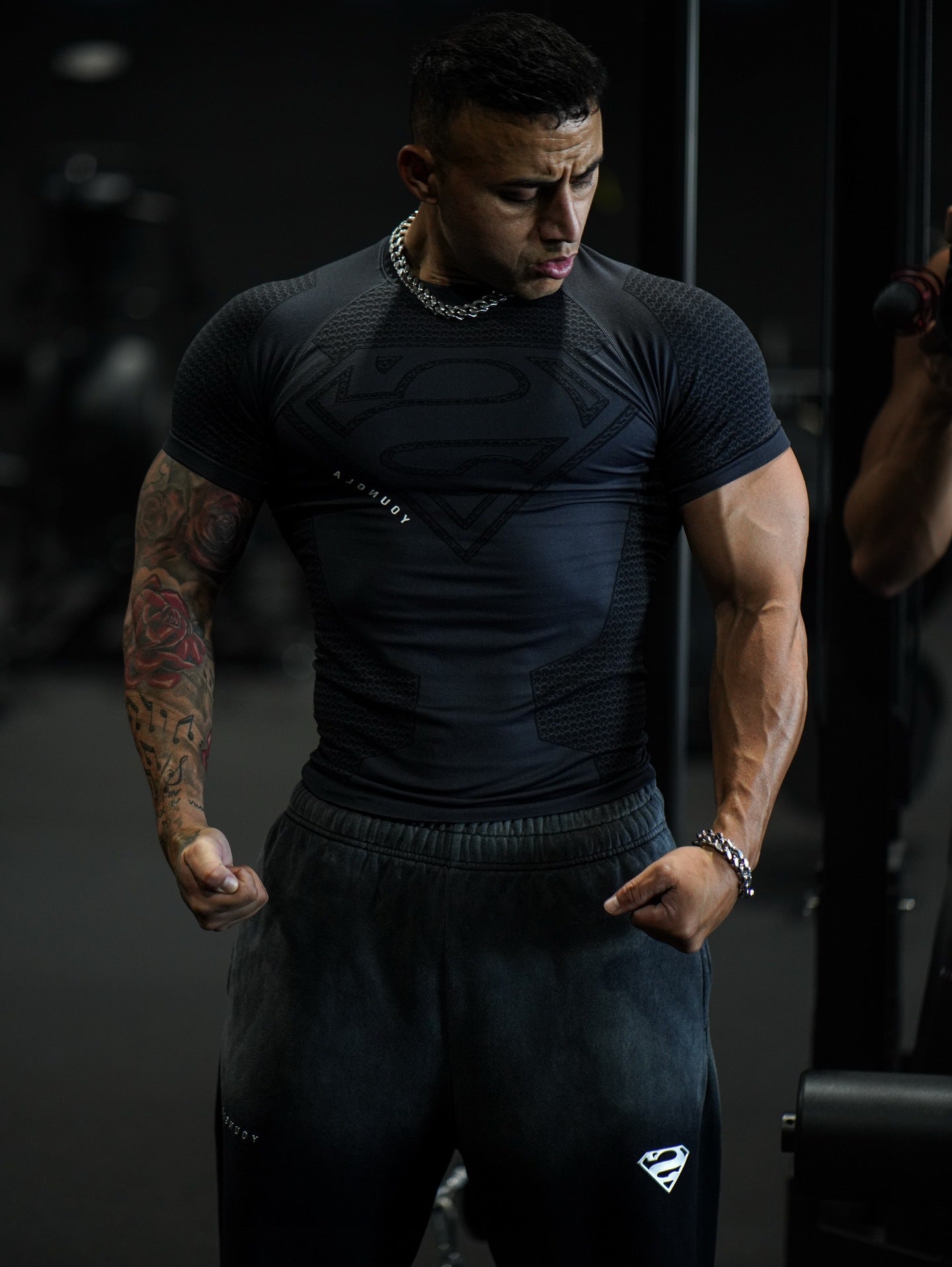 YOUNGLA New American-style Muscle Fitness Men's Sports Short Sleeve Casual Running Quick-dry Breathable Tight-fitting Shirt t T-shirt