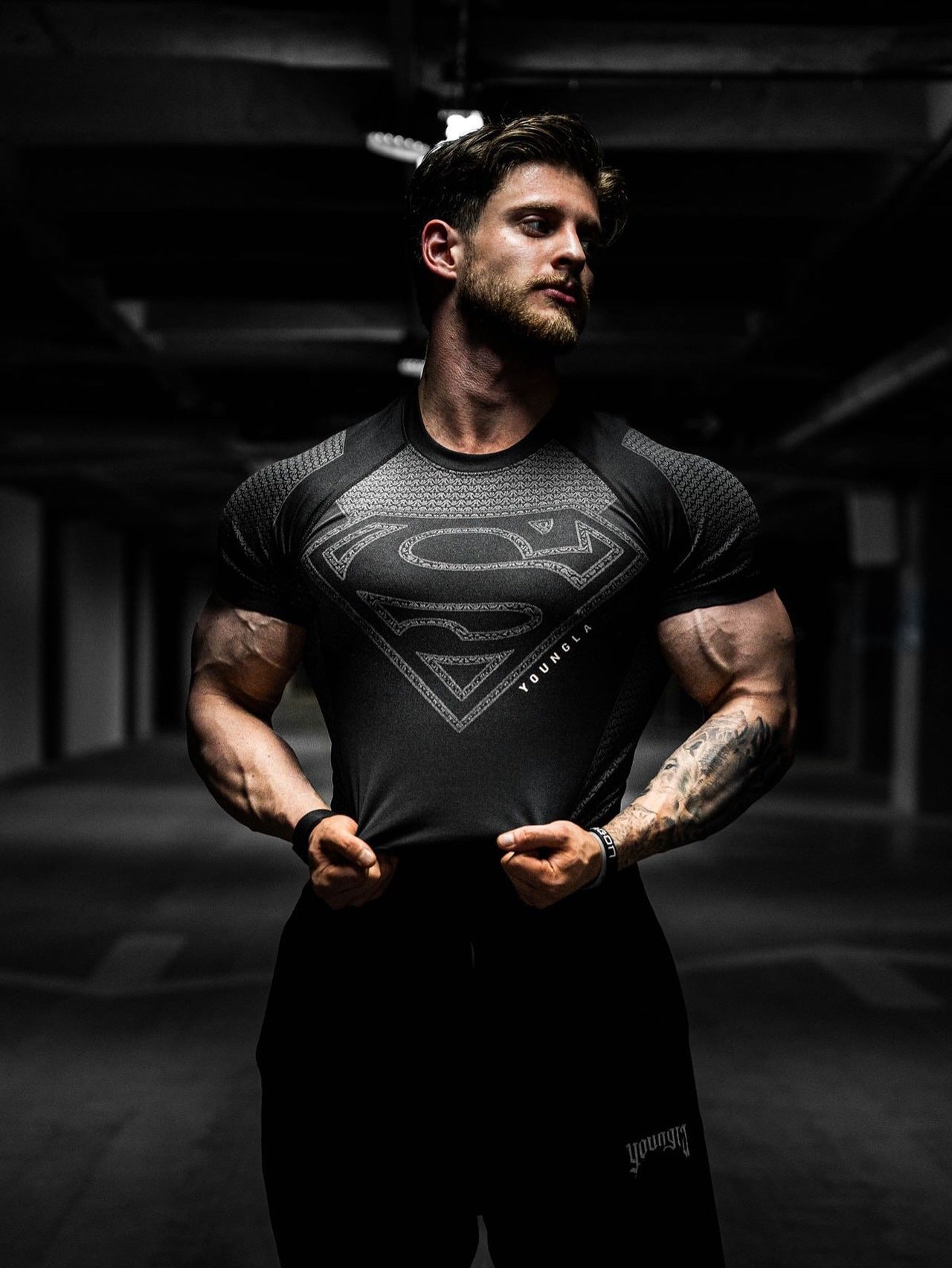 YOUNGLA New American-style Muscle Fitness Men's Sports Short Sleeve Casual Running Quick-dry Breathable Tight-fitting Shirt t T-shirt