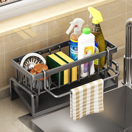 Cross-Border Kitchen Sponge Rack Draining Rack Dishwashing Liquid Organizer Multi-Functional Cloth Rack Rod Countertop Storage Rack