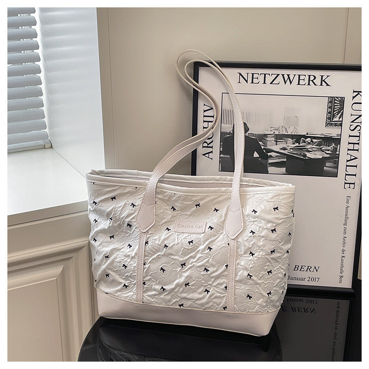 Class Commuting Tote Bag Large Capacity Heart Summer Stylish2025New style casual bowknot single shoulder underarm bag