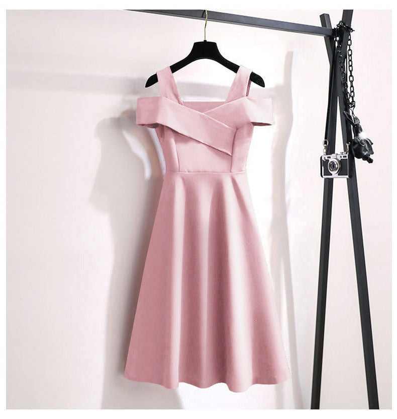 Cross-Border2025New Plus Size Off-Shoulder Elegant Dress for Plus Size Women Fashionable Tummy Covering Slimming Waist Dress Trendy