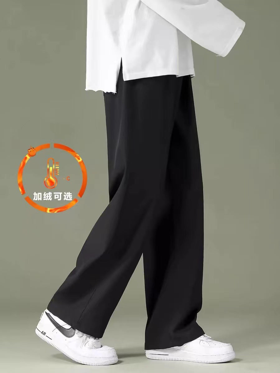 Summer Thin Pants Men Straight Pants Boys Trendy Versatile Loose Cropped Pants Students Summer Wide-Leg Casual Pants