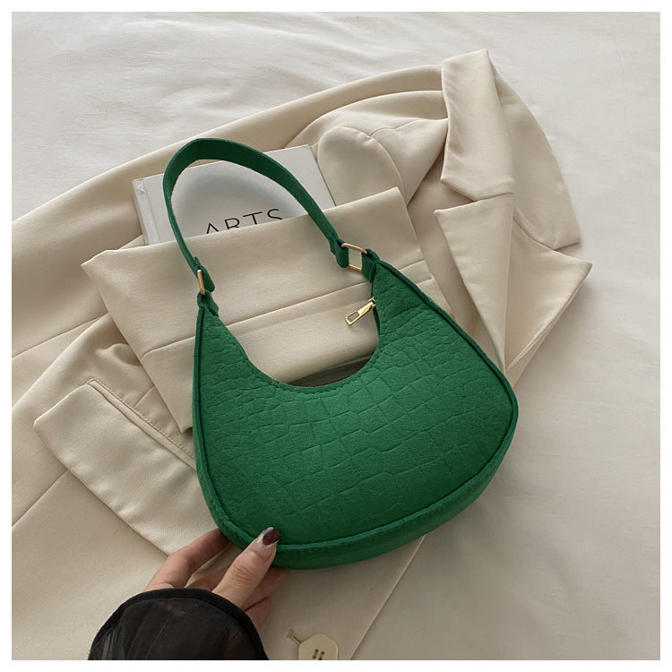 Solid Color Elegant Women's Bag2024Trendy Korean Style Autumn Winter New Stone Pattern Underarm Bag Casual Shoulder Handbag